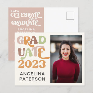 Postal De Invitación Fiesta de Graduación con Foto en Script Retro y Te