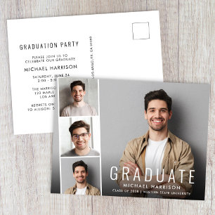 Postal De Invitación Fiesta de Graduación con Franja de Fotos Modernas