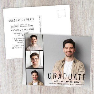 Postal De Invitación Fiesta de Graduación con Franja de Fotos Modernas