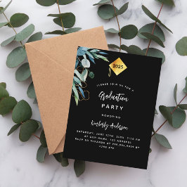 Postal De Invitación Fiesta de graduación de 2025 con el gorro dorado d