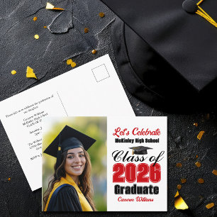 Postal De Invitación Fiesta de graduación de la clase roja de 2026