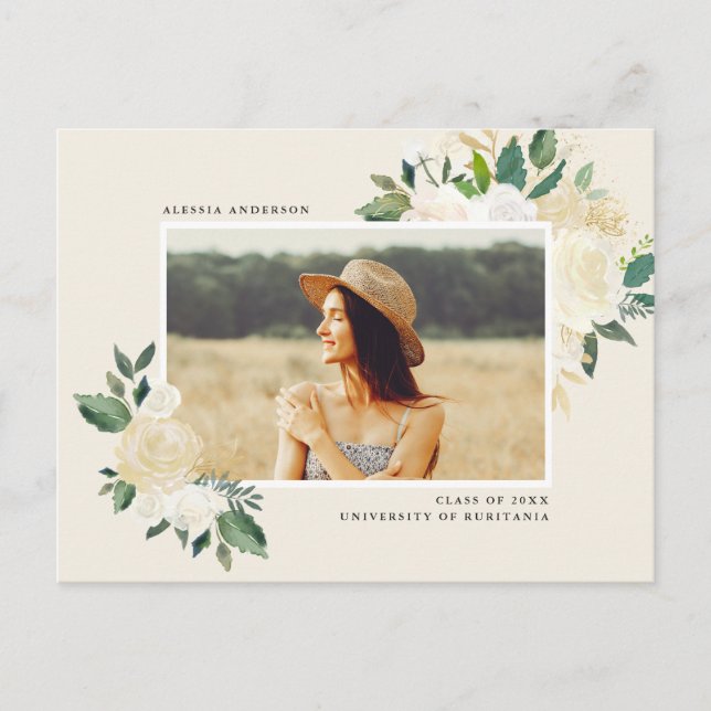 Postal De Invitación Fiesta de Graduación Floral de Agua Simple Greener (Anverso)