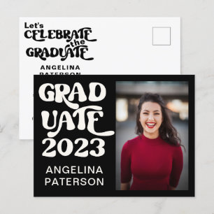 Postal De Invitación Fiesta de Graduación Retro Script Foto Blanco y Ne