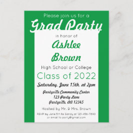 Postal De Invitación Fiesta de Graduación Verde Blanco Negrita