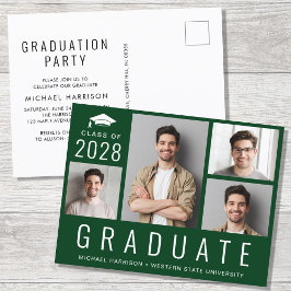 Postal De Invitación Fiesta de graduación verde minimalista moderna 4 f