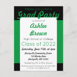 Postal De Invitación Fiesta de Graduación Verde Negro Negrita Grad