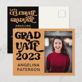 Postal De Invitación Fiesta de Graduado Retro Photo Black & Terracotta