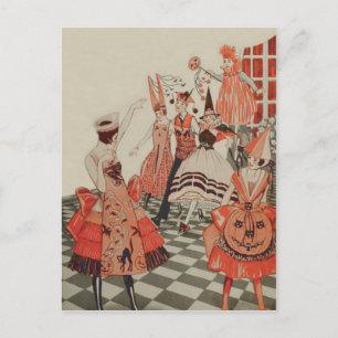 Postal De Invitación Fiesta de Halloween Art Deco Gato Negro Calabaza