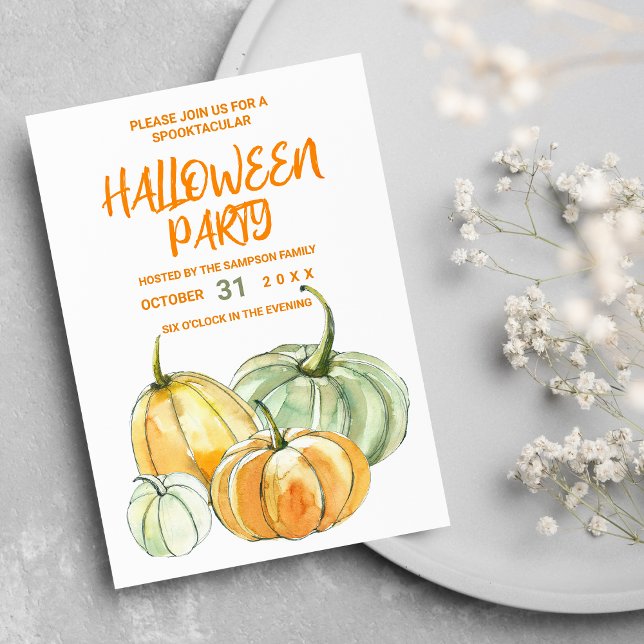 Postal De Invitación fiesta de Halloween con calabaza de menta amarilla (Orange yellow mint pumpkin Halloween party)