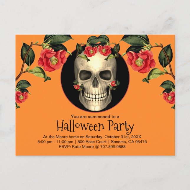Postal De Invitación Fiesta de Halloween con cráneo gótico (Anverso)