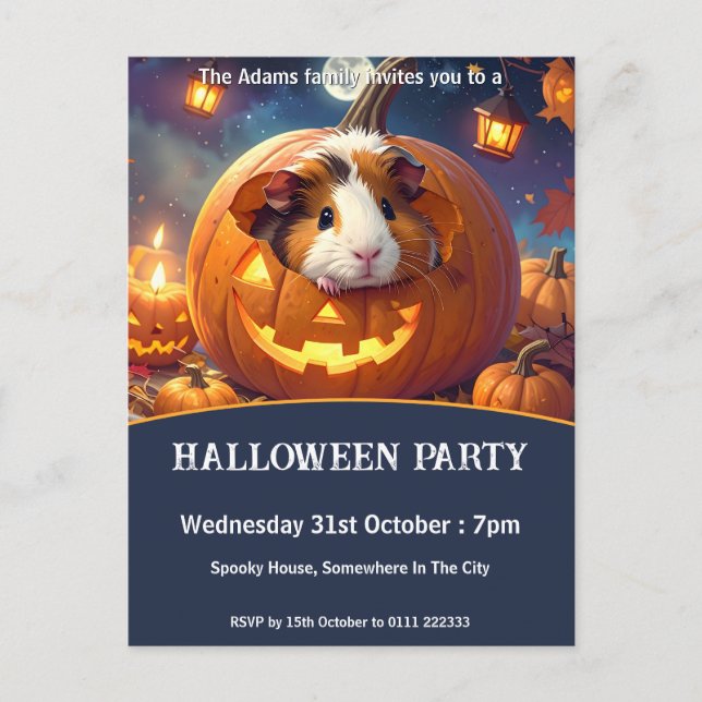 Postal De Invitación Fiesta de Halloween para Cerdos de Guinea (Anverso)