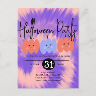 Postal De Invitación Fiesta de Halloween Tie Dye Calabaza Dibujada a Ma