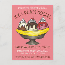 Postal De Invitación Fiesta de Helado Social Postre Banana Split Sundae