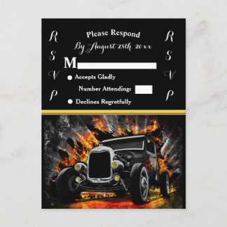 Postal De Invitación fiesta de Hot Rod con fuego de boda RSVP