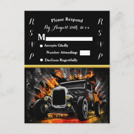 Postal De Invitación fiesta de Hot Rod con fuego de boda RSVP