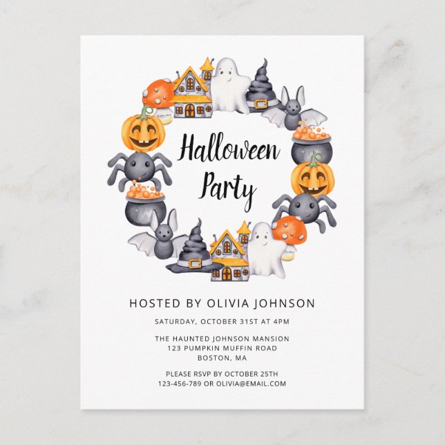 Postal De Invitación Fiesta de Ilustracion Cute Black Happy Halloween (Anverso)