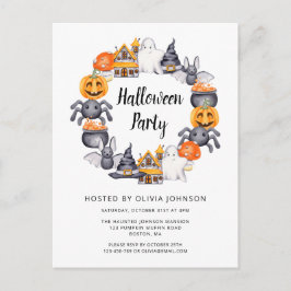 Postal De Invitación Fiesta de Ilustracion Cute White Happy Halloween