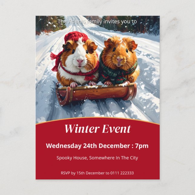Postal De Invitación Fiesta de invierno de cerdo de Guinea (Anverso)