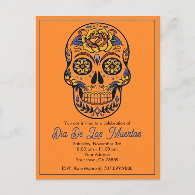 Postal De Invitación Fiesta De La Calavera Del Azúcar (Anverso)