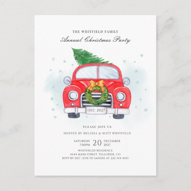 Postal De Invitación Fiesta de la familia Classic Red Car Tree (Anverso)