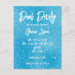 Postal De Invitación Fiesta de la piscina dulce 16 Blue Minimalista Bda
