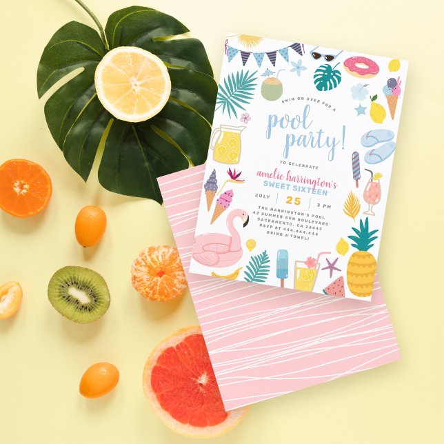 Postal De Invitación Fiesta de la piscina dulce Dieciséis cumpleaños (Subido por el creador)