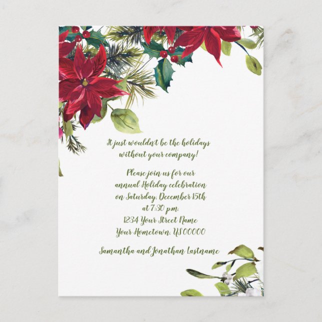 Postal De Invitación Fiesta de los Navidades de Red y White Poinsettia  (Anverso)