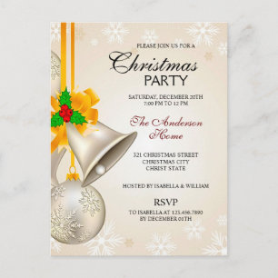 Postal De Invitación Fiesta de los Navidades Silver Gold Bells y Bauble