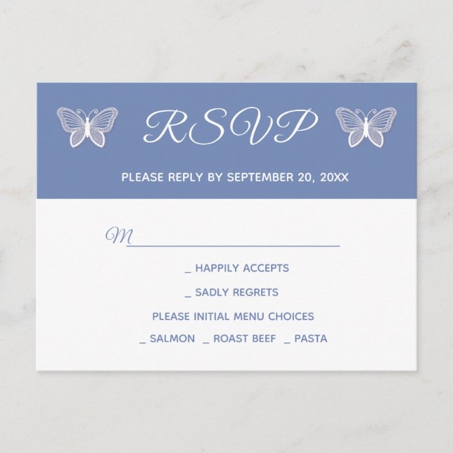 Postal De Invitación Fiesta de mariposa Boda Blue RSVP (Anverso)