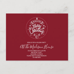 Postal De Invitación Fiesta De Navidad De White On Red Merry