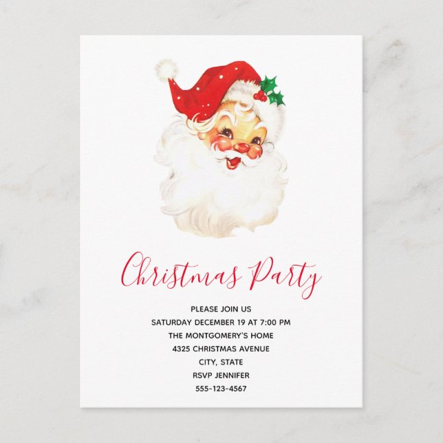 Postal De Invitación Fiesta de Navidad del Viejo Santa Claus (Anverso)