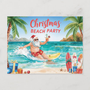Postal De Invitación Fiesta de Navidad en la Playa – Santa Surfista Tro