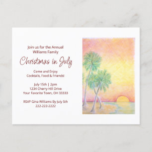 Postal De Invitación Fiesta de Navidad en Playa Tropical en Julio