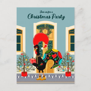 Postal De Invitación Fiesta de Navidad Portuguesa en Casa con Gallo