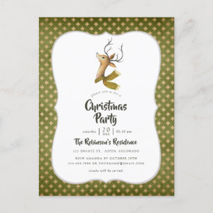 Postal De Invitación Fiesta de Navidad Reno Ciervo Vintage Retro