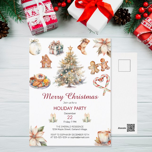 Postal De Invitación Fiesta de Navidades de acuarela festiva (Subido por el creador)