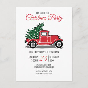 Postal De Invitación Fiesta de Navidades de árbol de pinos de camiones