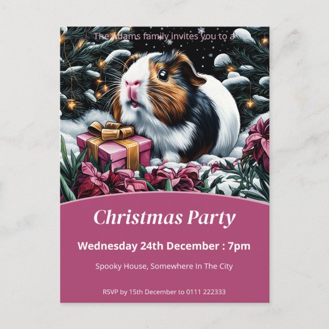 Postal De Invitación Fiesta de Navidades de cerdo de Guinea (Anverso)