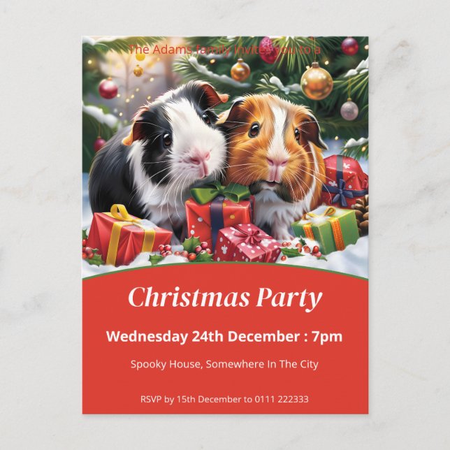 Postal De Invitación Fiesta de Navidades de Cerdos de Guinea (Anverso)