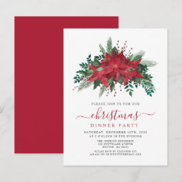 Postal De Invitación Fiesta de Navidades de escritura floral de Poinset