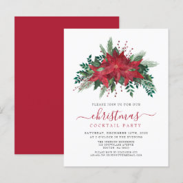 Postal De Invitación Fiesta de Navidades de escritura floral de Poinset