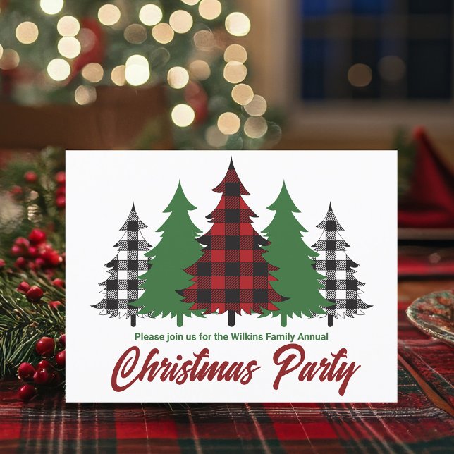 Postal De Invitación Fiesta de Navidades de Green Trees Rústico Red Pla (Subido por el creador)