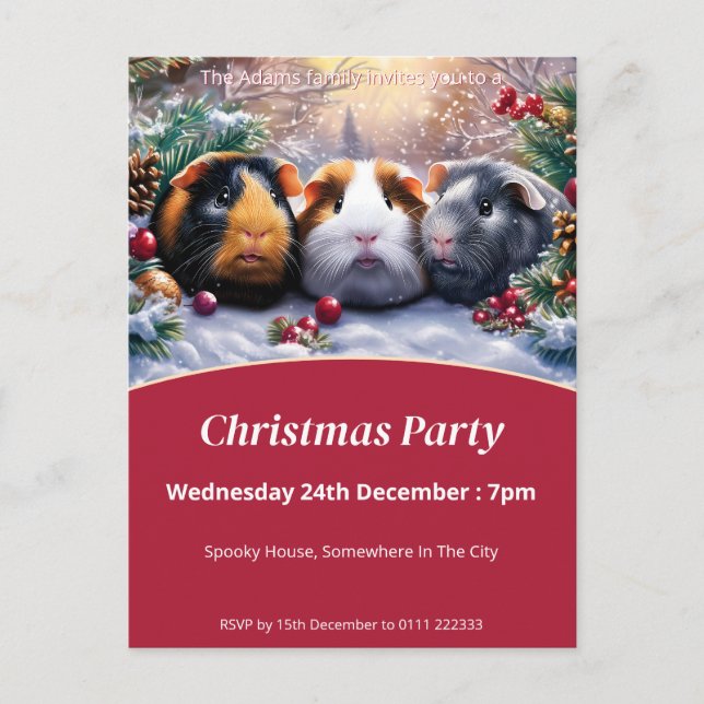 Postal De Invitación Fiesta de Navidades de Guinea Pigs Winter Wonderla (Anverso)