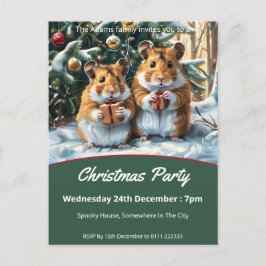 Postal De Invitación Fiesta de Navidades de Hamsters con regalos