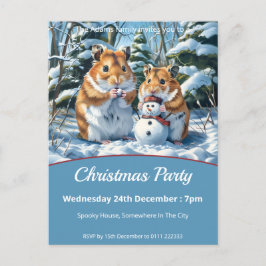 Postal De Invitación Fiesta de Navidades de Hamsters y Snowman