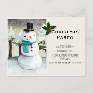 Postal De Invitación Fiesta de Navidades de la escena invernal de Snowm