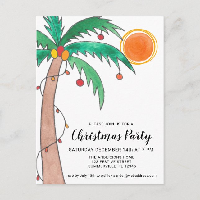 Postal De Invitación Fiesta de Navidades de Palm Tree Sun (Anverso)