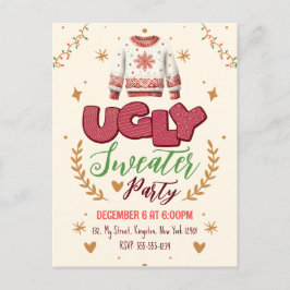 Postal De Invitación Fiesta de Navidades de suéter feo retro feo