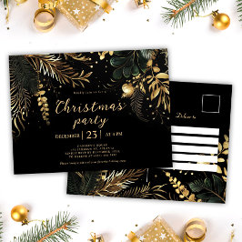 Postal De Invitación Fiesta de Navidades elegantes de oro negro