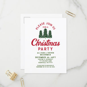 Postal De Invitación Fiesta de Navidades rojos de los verdes árboles mo